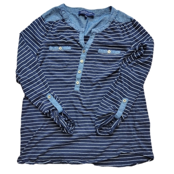 JONES NEW YORK SIGNATURE mid sleeve blue stripped shirt Size S - Picture 1 of 9